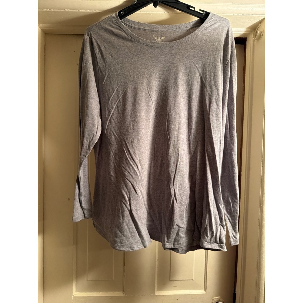 Faded Glory Womens 2X 18W-20W Gray Long Sleeve Crew Neck T-Shirt FGW37050